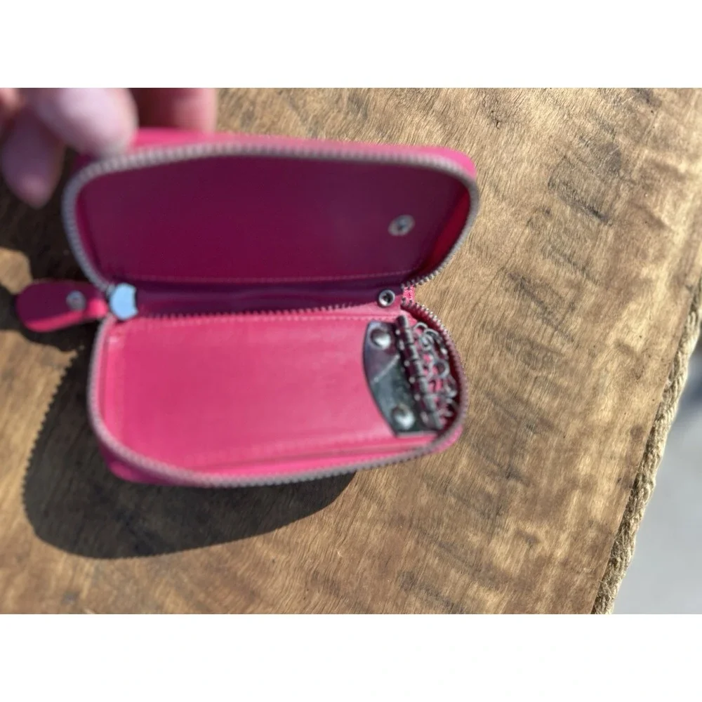 Leather Zip Around 6 Hook Key Case Key Holder Wallet Pink w/ Swivel Clip